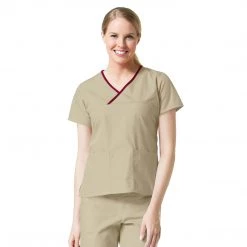 Maevn Core Contrast Y- Neck Mock Wrap Top Style - 1026 Sizes XXS - 5XL Womens Medical