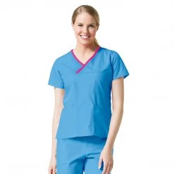 Womens Medical Maevn Contrast Y- Neck Mock Wrap Top Style - 1026 Sizes XXL - 5XL