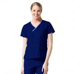 Maevn Core Contrast Y- Neck Mock Wrap Top Style - 1026 Sizes XXS - 5XL Womens Medical
