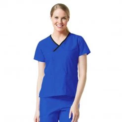 Womens Medical Maevn Contrast Y- Neck Mock Wrap Top Style - 1026 Sizes XXL - 5XL