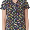 Maevn 1767 SPT Spooky Treats Printed V-Neck Scrub Top Sizes S To 2XL Womens Medical