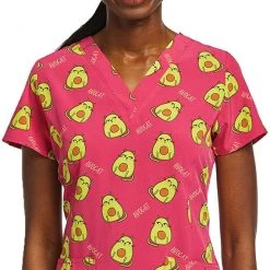 Maevn Women’s Curved V-Neck Print Scrub Top 1767 AVO Sizes S To 2XL