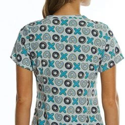 Maevn Women's Curved V-Neck Print Scrub Top 1767 TTD Sizes XS To 3XL Womens Medical