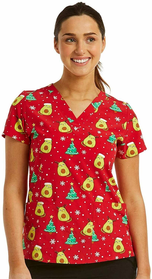 Womens Medical Maevn Women's Stretch V-Neck Print Scrub Top 1767-ACM <br> Sizes M To XL 3 Womens Medical Maevn Women's Stretch V-Neck Print Scrub Top 1767-ACM Sizes M To XL