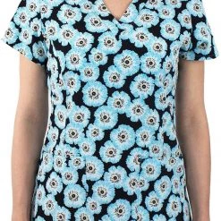 Maevn 1767 BLD Blossom Dreams Flowers Printed Curved V-Neck Top Sizes S & M