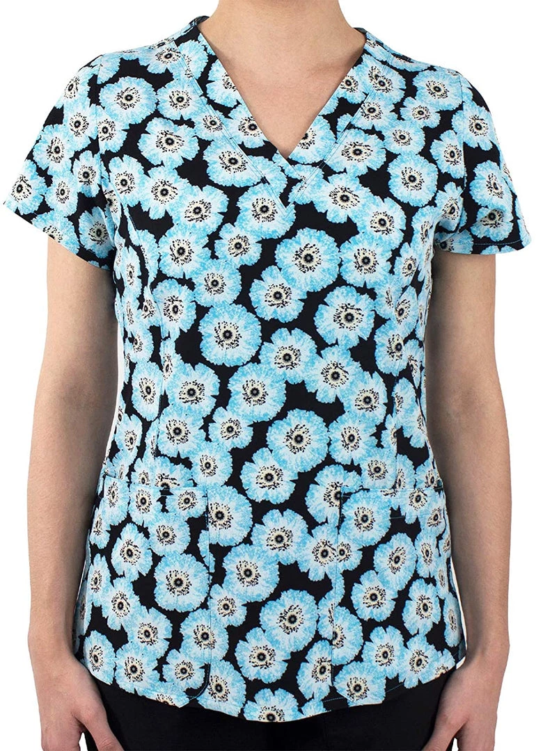 Maevn 1767 BLD Blossom Dreams Flowers Printed Curved V-Neck Top <br> Sizes S & M 3 Maevn 1767 BLD Blossom Dreams Flowers Printed Curved V-Neck Top Sizes S & M