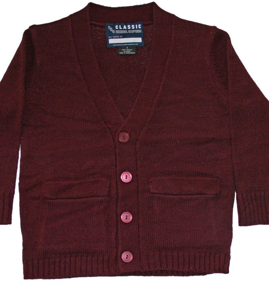 Classic Kids Anti-Pill Burgundy V-Neck Cardigan<br />Sizes 4 - 20 Girls 3 Classic Kids Anti-Pill Burgundy V-Neck CardiganSizes 4 - 20 Girls