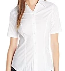 Lee Juniors Women Short Sleeve Stretch White Work Shirt E9385JL Sizes S - 3XL
