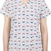 Maevn 1767 HFL Have A Fabullama 4th Printed V-Neck Scrub Top Sizes XS To 2XL Womens Medical