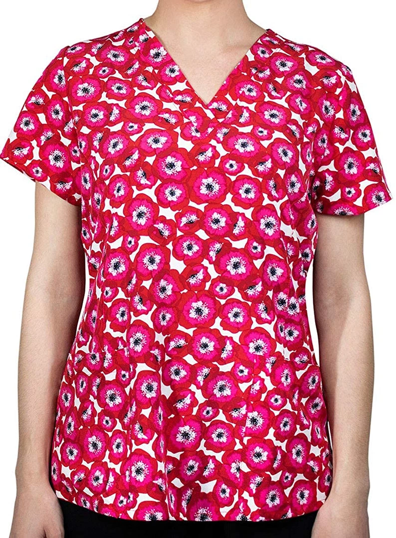 Womens Medical Maevn 1767 PPP Pretty Poppies Printed V-Neck Scrub Top <br> Sizes S To L 3 Womens Medical Maevn 1767 PPP Pretty Poppies Printed V-Neck Scrub Top Sizes S To L