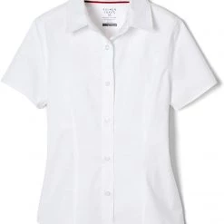 French Toast Girls White Short Sleeve Stretch Blouse SE9393 Sizes 4 - 6X