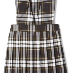 Girls Brown Plaid Jumper SY9002-H1 V-Neck Pleated French Toast Uniforms Sizes 8 To 14