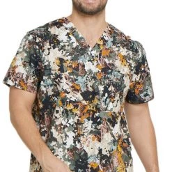 Dickies Medical Dickies Men's V-Neck Print Scrub Top DK725 GROT Sizes M To 3XL