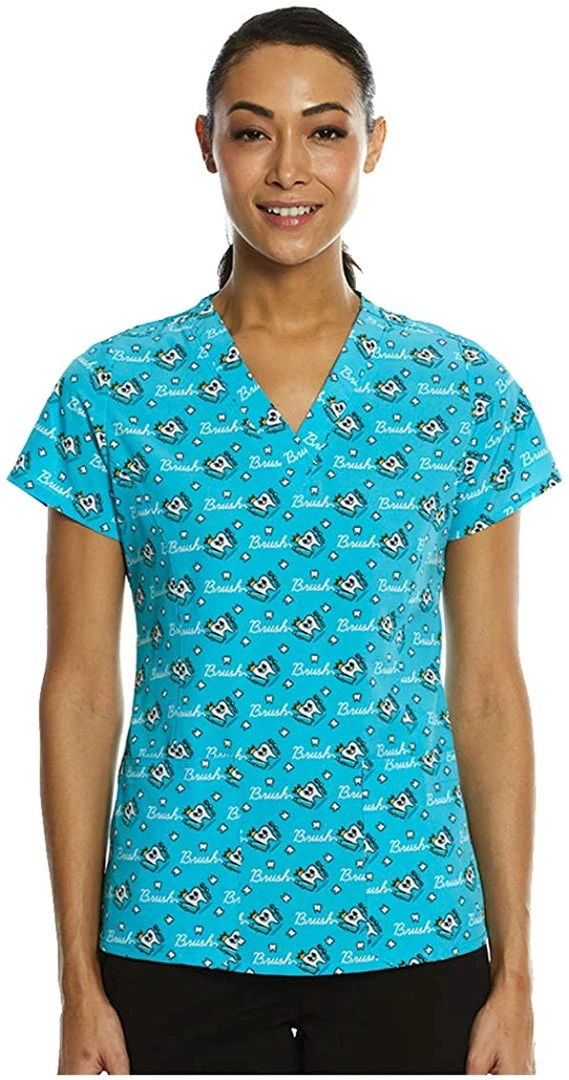 Maevn Women's Curved V-Neck Print Scrub Top 1767 SBR <br> Sizes XS - 3XL Womens Medical 3 Maevn Women's Curved V-Neck Print Scrub Top 1767 SBR Sizes XS - 3XL Womens Medical