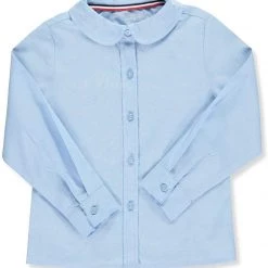 French Toast Girls Light Blue Blouse SE9359 Long Sleeve Peter Pan Collar Sizes 5 -20